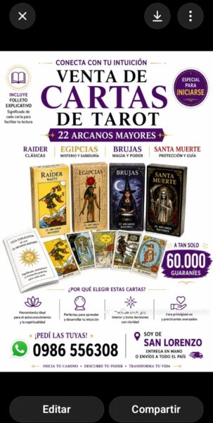 Lectura del Tarot y ventas de cartas