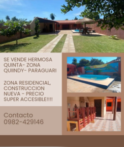 VENDO QUINTA - ZONA QUIINDY - PARAGUARI